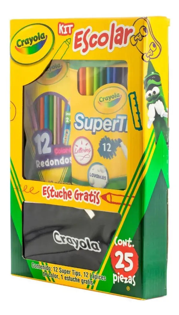 Kit Escolar Crayola 12 Supertips + 12 Lapiz Color + 1 Estuche - Crayola - vista lateral