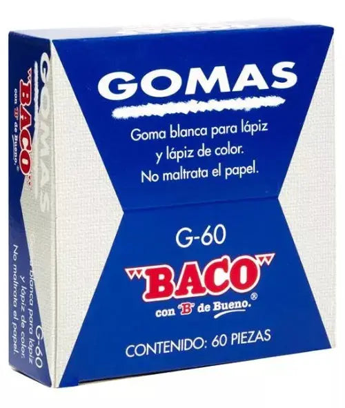 60 Gomas Blanca Plástica Baco Borrador Escolar Lápiz G60 - BACO - detalle