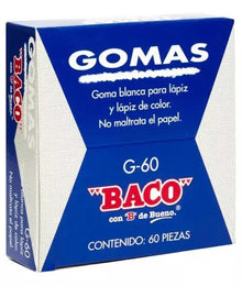 60 Gomas Blanca Plástica Baco Borrador Escolar Lápiz G60 - BACO - detalle