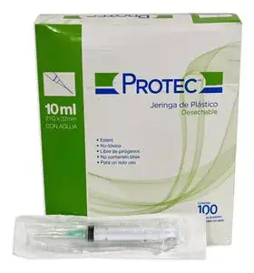 Caja con 100 Jeringas Hipodérmicas Protec de 10mL, 21G - PROTEC