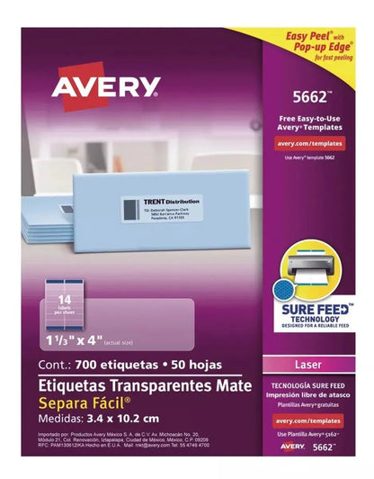 700 Etiquetas Transparente Permanente Avery 3.4 X 10.2 Cm - Avery - vista lateral