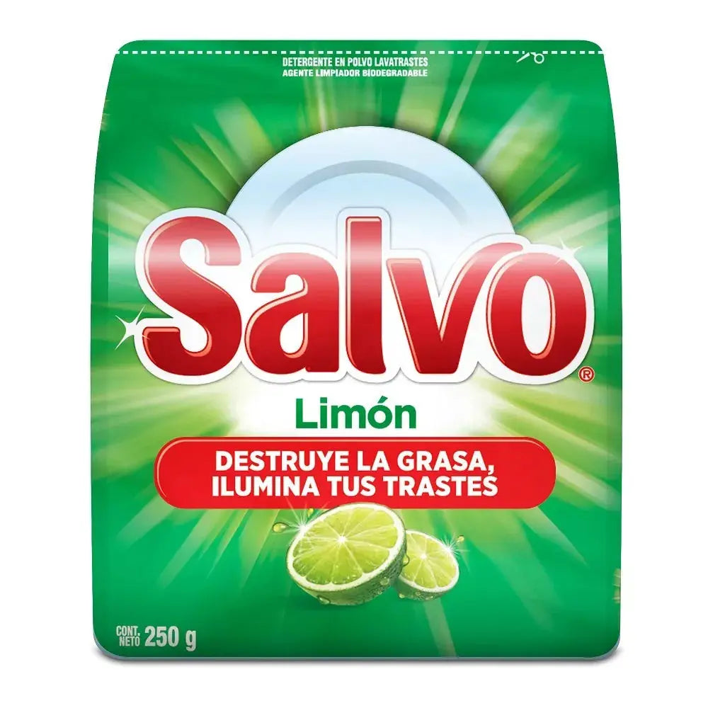 Lavatrastes Jabon En Polvo Salvo Limón 250 G destruye Grasa - KCTS - vista lateral