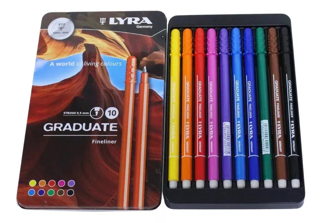 Plumón Rotulador Lyra Graduate Fineliner Marcadores Set 10 Piezas - lyra - empaque