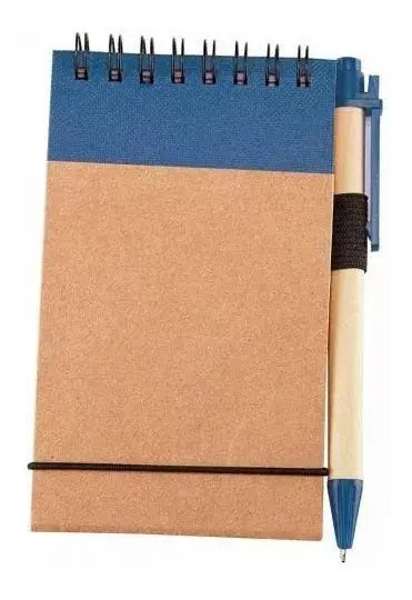 10 Libretas Bolsillo Chica Boligrafo Ecologica Pluma Colores Azul - Promoopcion - vista lateral