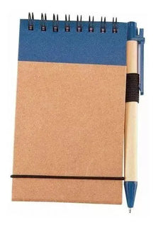 10 Libretas Bolsillo Chica Boligrafo Ecologica Pluma Colores Azul - Promoopcion - vista lateral