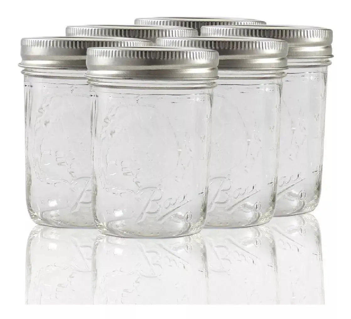 6pz Frasco Vidrio Mason Jars Ball 8oz Tarro Envase Tapa - marchante.shop - vista trasera