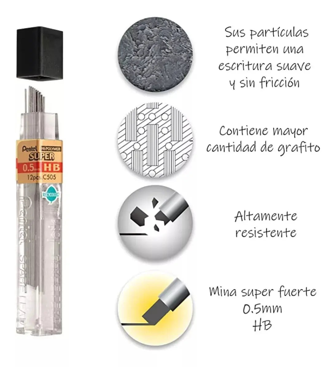 3 Minas Puntillas Lapicero Pentel Super Hi-polymer 0.5mm - Pentel