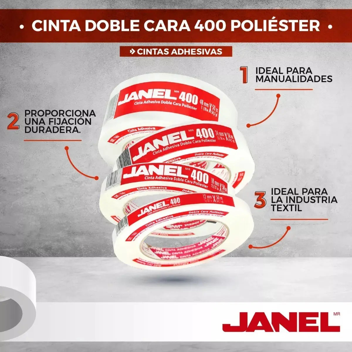 Cinta Adhesiva Doble Cara 400 Poliester 24mmx50m Janel - Janel - detalle