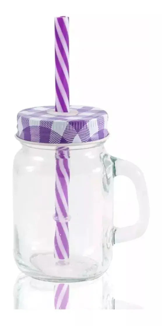 12 Mason Jars 4oz Mini Con Asa Frasco Tarro Vaso Tapa Popote - Vittori - empaque