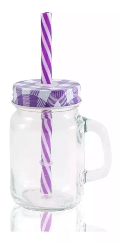 12 Mason Jars 4oz Mini Con Asa Frasco Tarro Vaso Tapa Popote - Vittori - empaque
