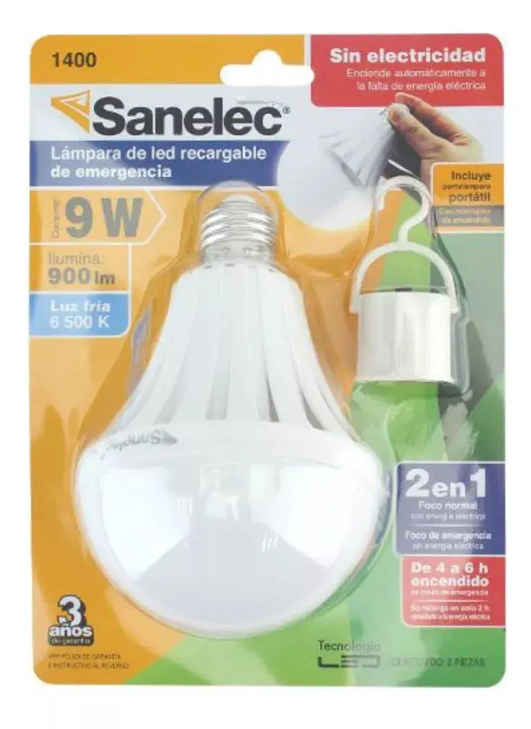 10 Pzs Foco Led Emergencia 9w Sanelec Luz Blanca 900 Lumen - Sanelec - detalle