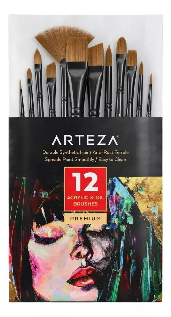 12 Pinceles Para Acrilico Y Oleo Arteza Con Mango De Madera - Arteza - detalle