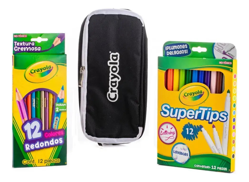 Kit Escolar Crayola 12 Supertips + 12 Lapiz Color + 1 Estuche - Crayola