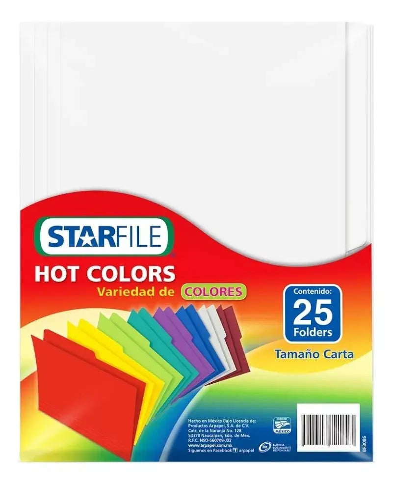 25 Folder Tamaño Carta Starfile Hot Colors Oficina Blanco - Star File - vista lateral