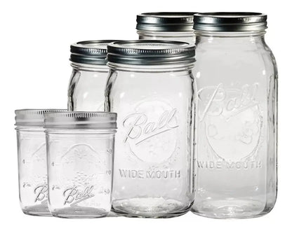 Set 6pz Mason Jars Ball Vidrio Boca Ancha 3 Tamaños - Mason Jars - empaque