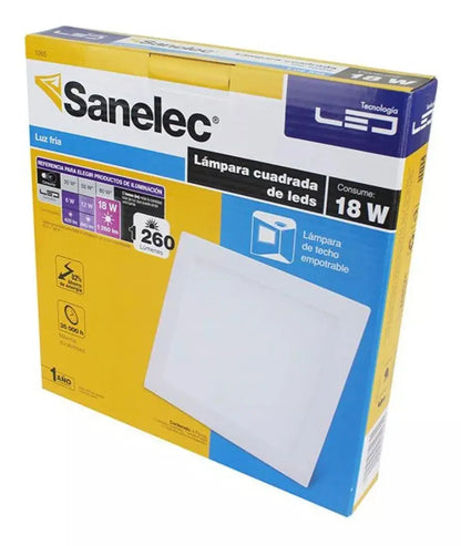Luminario Led Sanelec 18w Cuadrado Empotrar Luz Fria Blanco - Sanelec