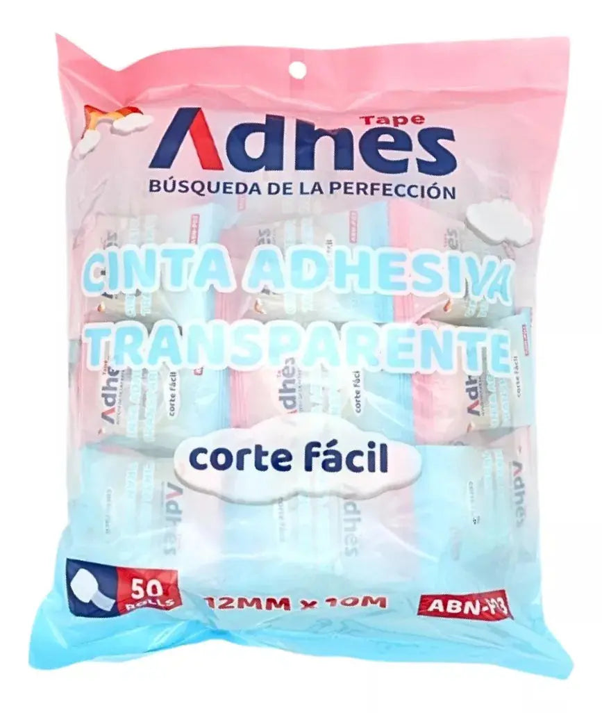 Bolsa 50pzs Cinta Adhesiva Corte Facil Adhes 12mmx10m - ADHES