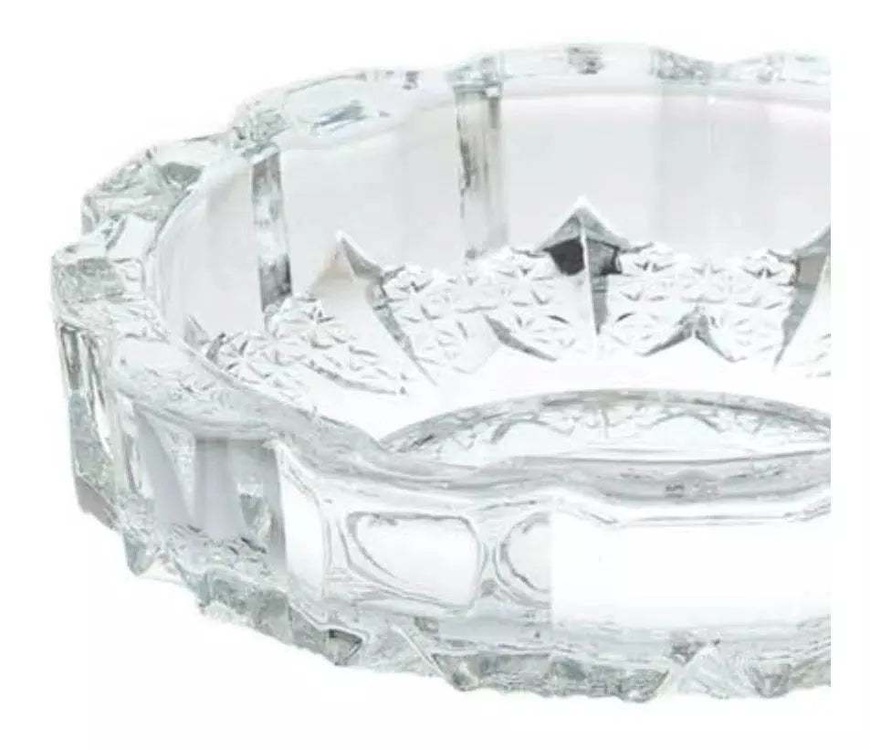 Cenicero Vidrio Redondo Cristal Cortado Labrado Grande - Vittori - empaque
