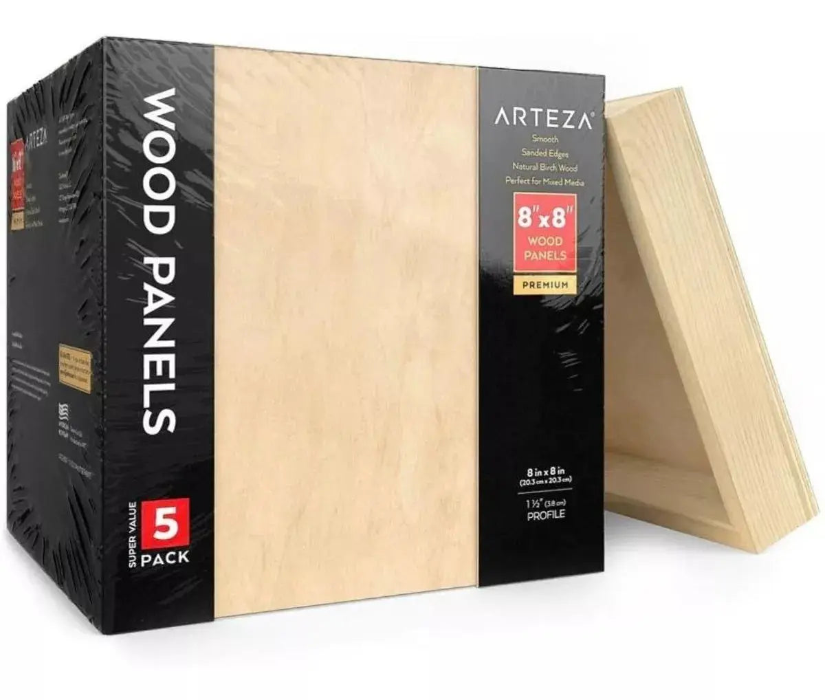 Set 5 Lienzos Madera Canvas Bastidor Pintura 20x20 Arteza - Coveme - empaque