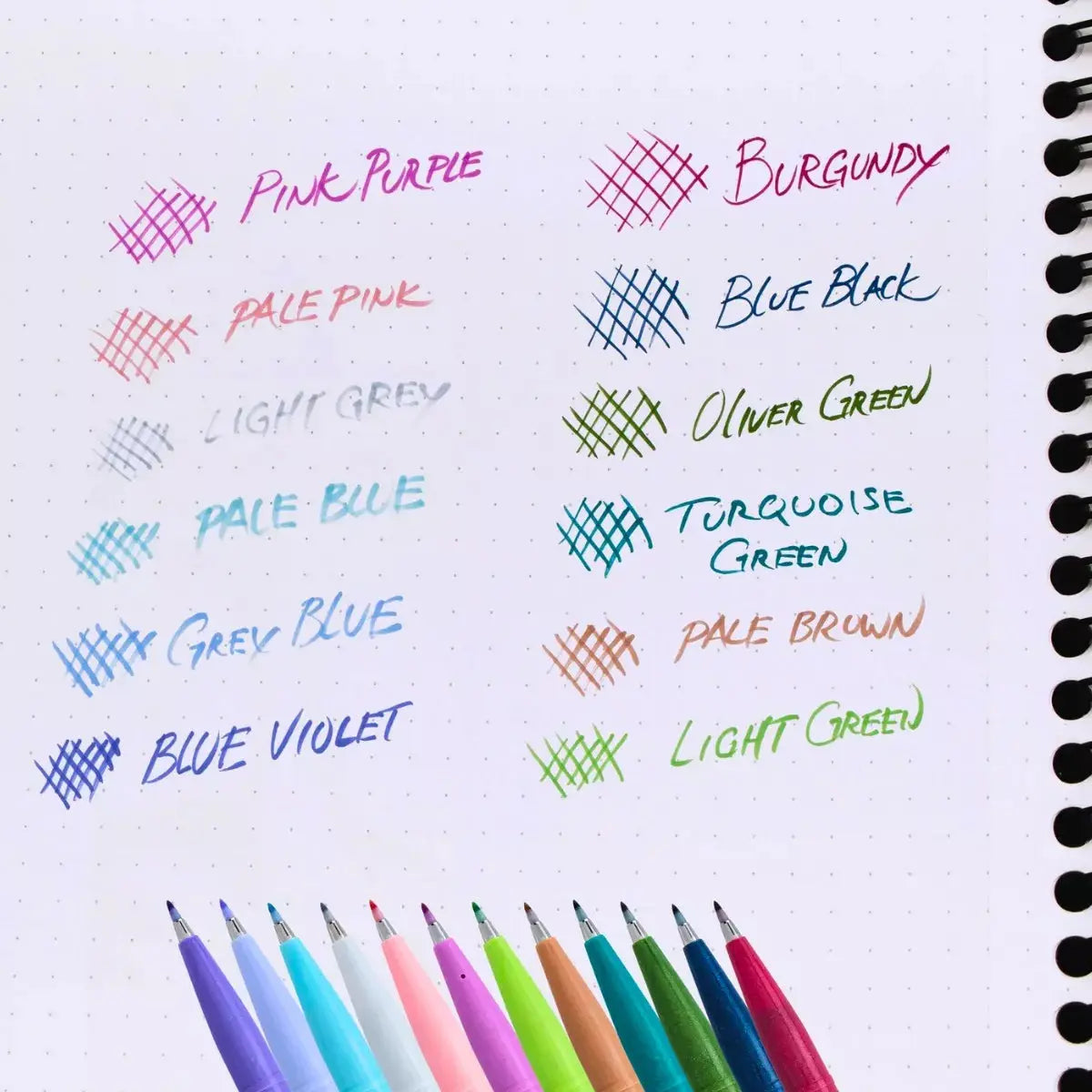 12 Plumas Brushup Pentel Marcador Punta Fieltro Tinta Pastel - Sanelec - contenido