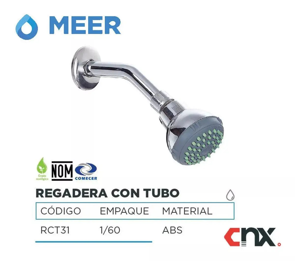 Regadera Tubo Meer Abs Plastica Cromada Color Plateado - CNX
