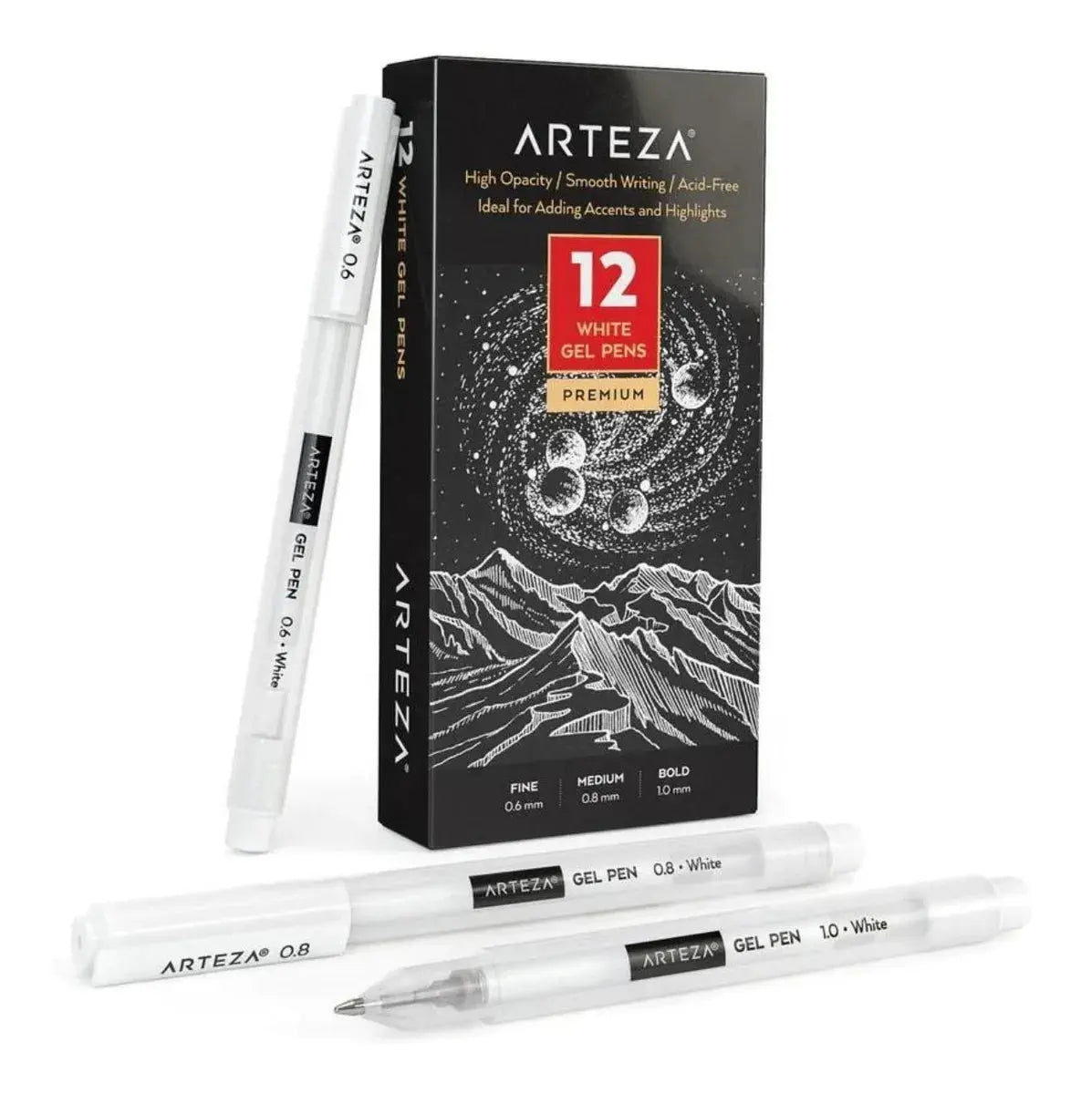 Set 12 Plumas Gel Blancas Arteza Punto 0.6 Mm 0.8 Mm 1 Mm - Coveme - detalle