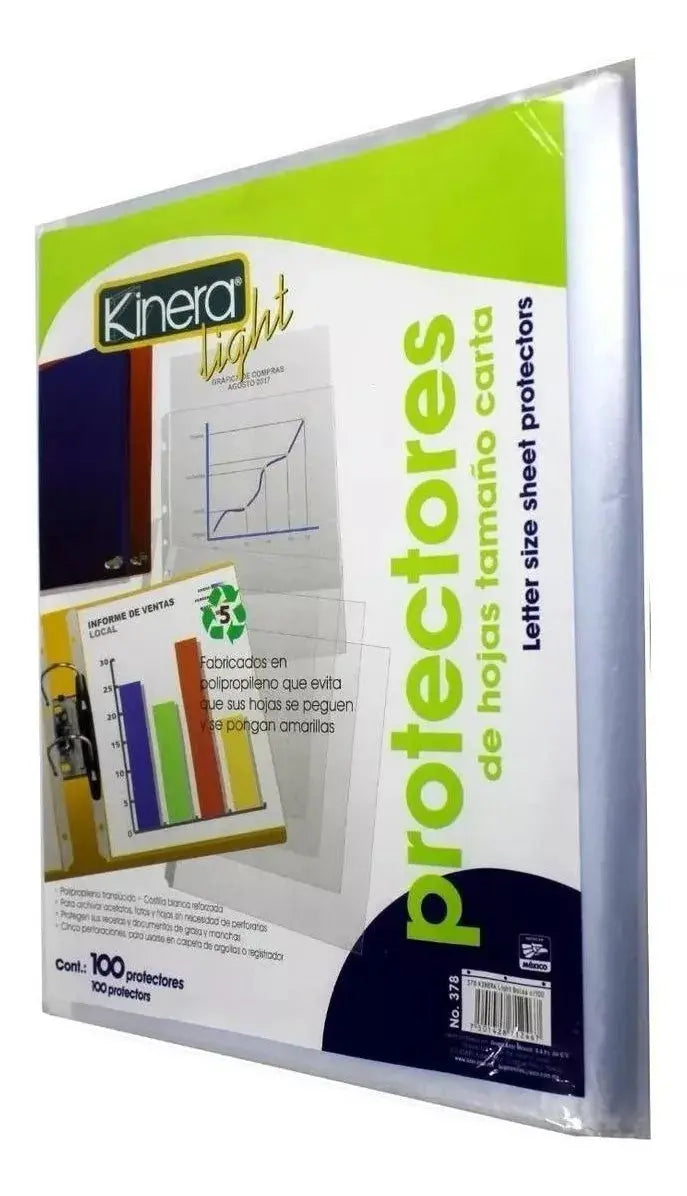 100 Pz Protector Hoja Light Kinera Tamaño Carta Translucido - Kinera