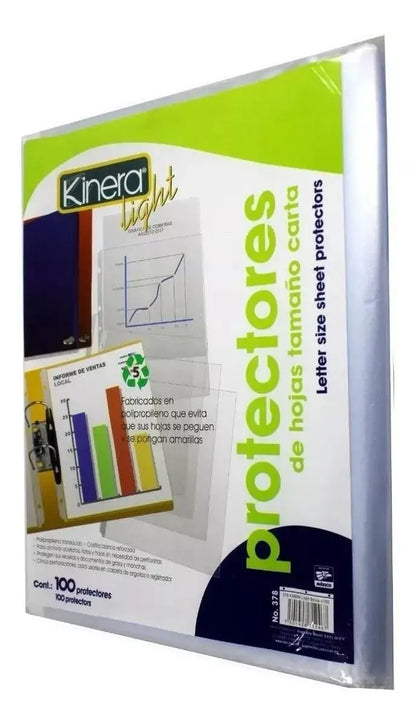 100 Pz Protector Hoja Light Kinera Tamaño Carta Translucido - Kinera