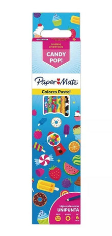 Lápices De Colores Paper Mate Pastel Unipunta Candy Pop 6 Piezas - Paper Mate - vista lateral