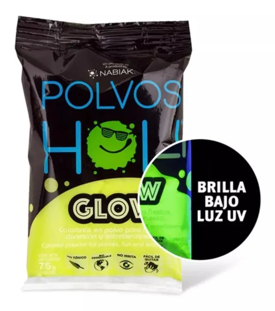 Polvos Holi Glow Original Neón 75gr Paquete De 20 Fiestas - Polvos Holi - vista trasera