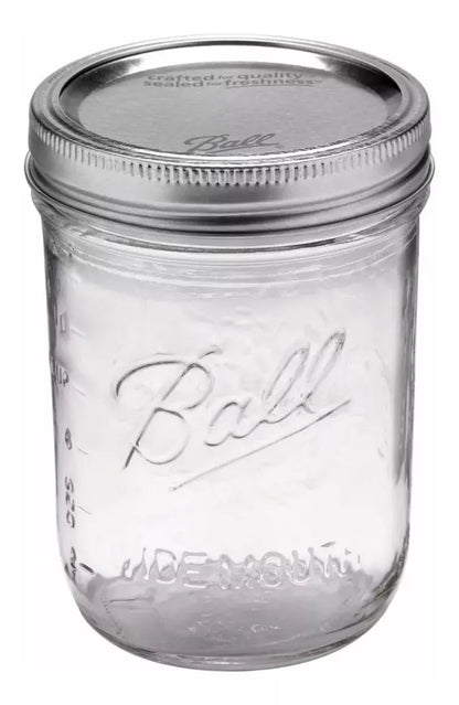 24 Mason Jars Ball 16oz Boca Ancha Tapa/popote Frasco - marchante.shop - vista lateral
