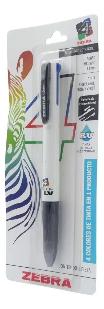 Boligrafo Cuatricolor Cuatro Tintas En Uno Zebra Punto Medio Exterior Blanco - Zebra