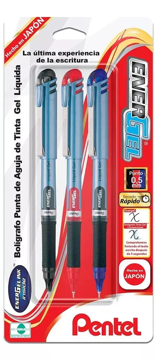 3 Bolígrafos Pentel Energel Tinta Gel Líquida 0.5mm Colores - Pentel - accesorios