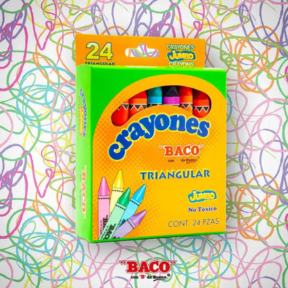 24 Crayones Jumbo Triangular Baco Escolares Dibujo Colorear - BACO - empaque