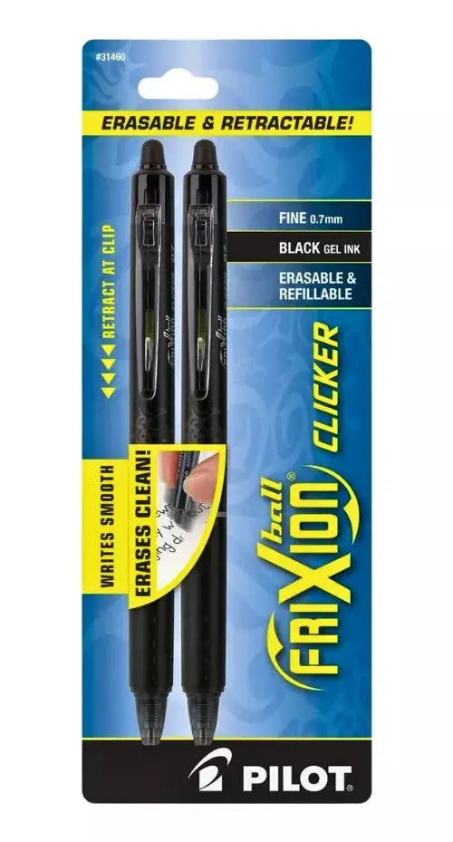 2 Plumas Pilot Frixion Clicker Retractil Tinta Borrable Gel Negro - Pilot - vista trasera