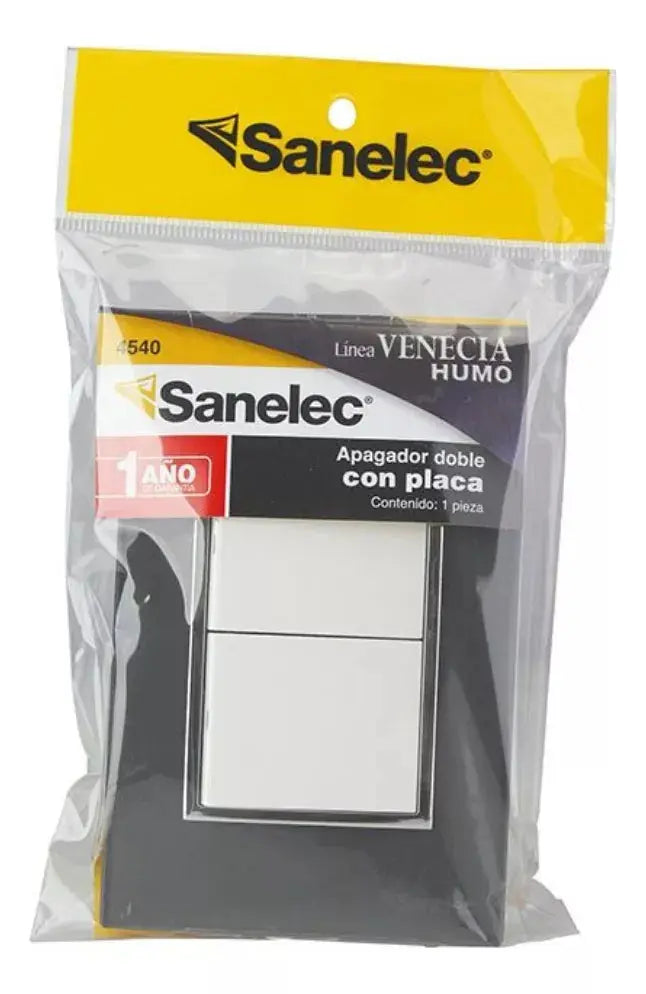 Placa Apagador Doble Sanelec Venecia Humo - Sanelec - vista lateral