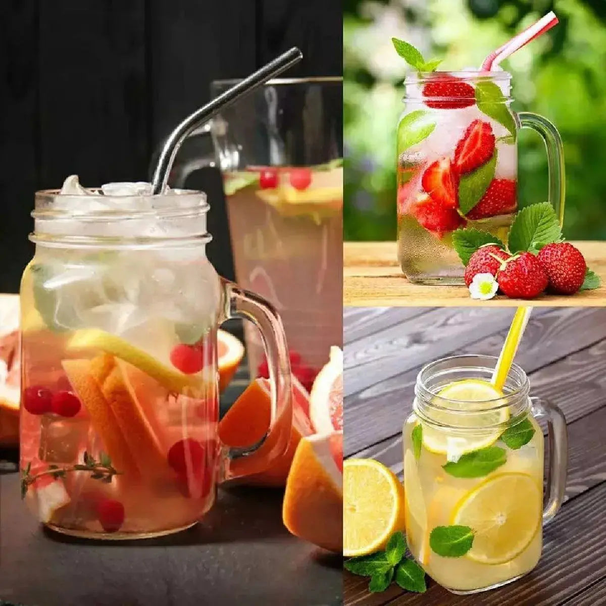 12pz Frasco Mason Jar Liso 480ml Tapa Popote Vidrio Colores - Vittori - uso