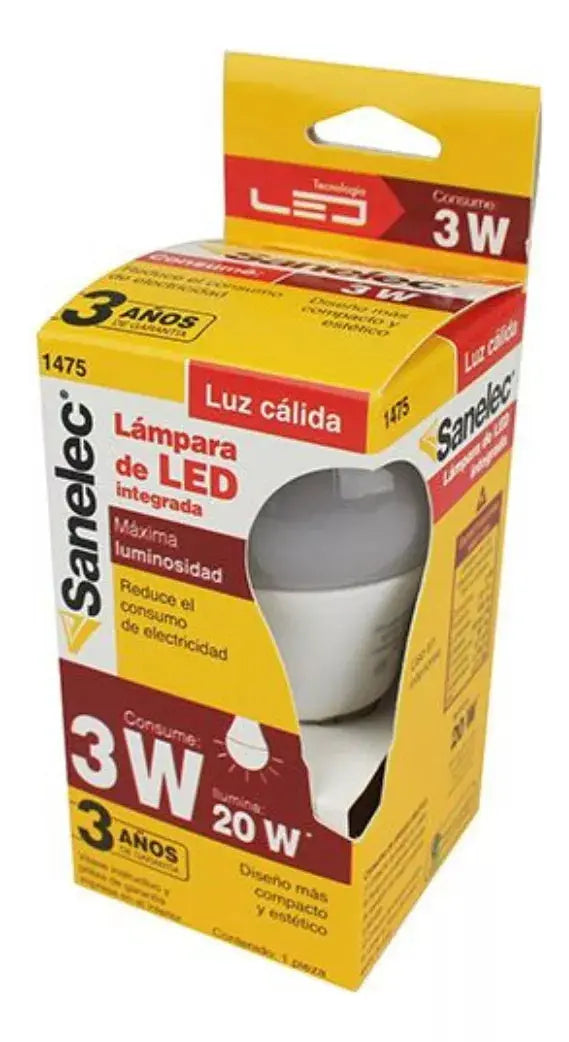 2 Pzs Foco Led Luz Cálida 3w Tipo A19 Sanelec Ecológico - Sanelec