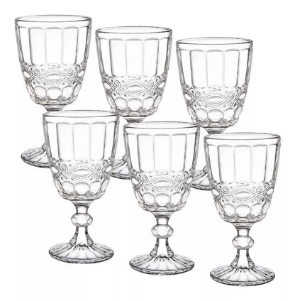 6 Copas Vino Tinto Blanco Vidrio Cortado Cristal Diamante - Vittori - vista trasera