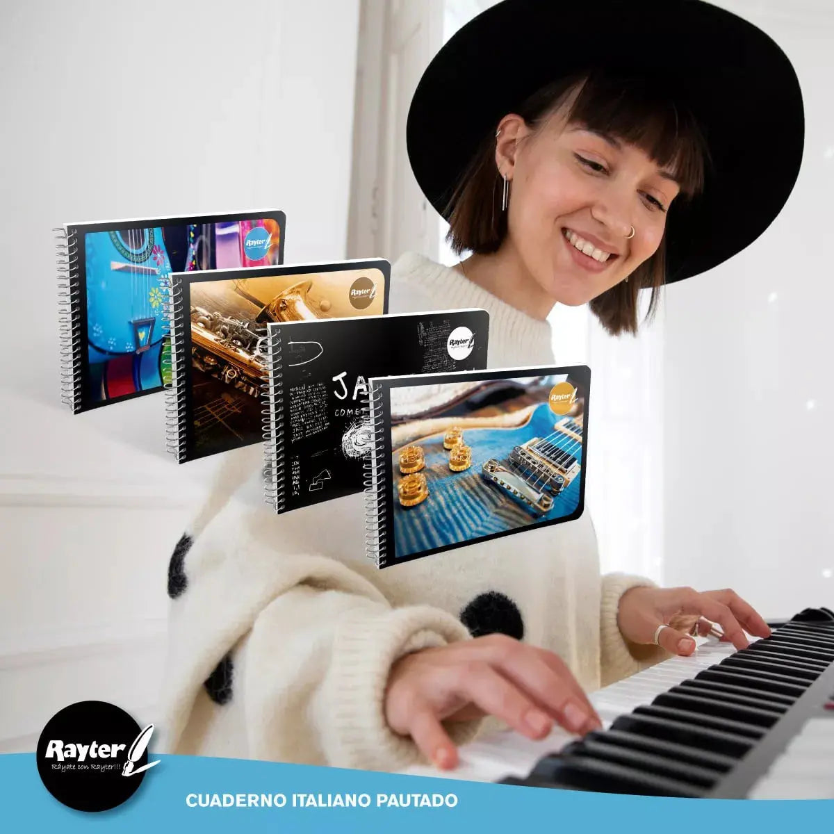 Cuaderno Pautado Musica Italiano Espiral Rayter 50 Hjs Raya - Rayter - vista lateral