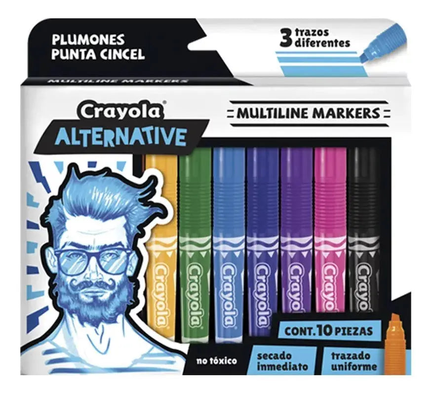 10 Plumones Multiline Alternative Crayola Diferentes Trazos - Crayola - vista lateral