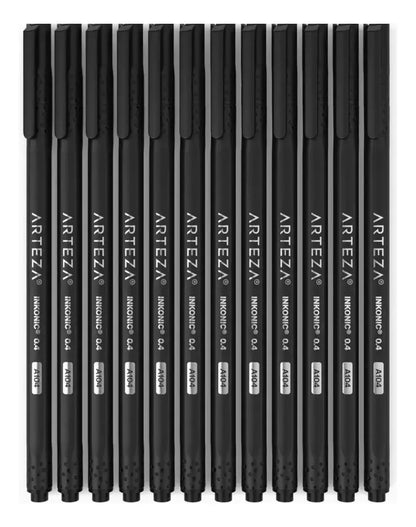 12 Boligrafos Fineliner Inkonic 0.4 Mm Color Negro Arteza - Arteza - vista lateral