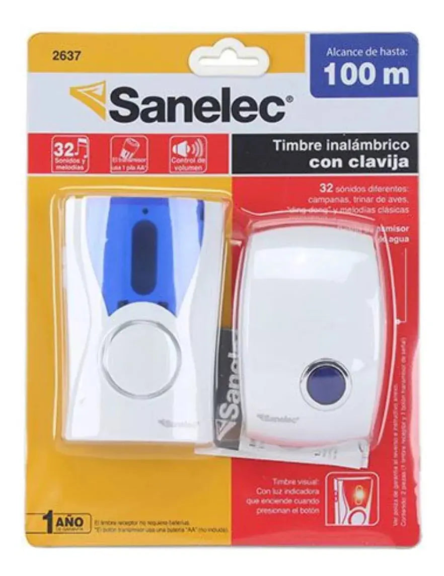 Timbre Inalámbrico Sanelec Exterior Azul C/clavija 2637 - Sanelec - vista lateral
