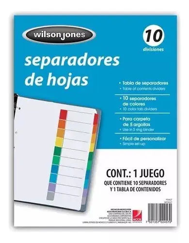 Separador Acco 10 Divisiones Sin Numeracion Cejas Color - ACCO - empaque