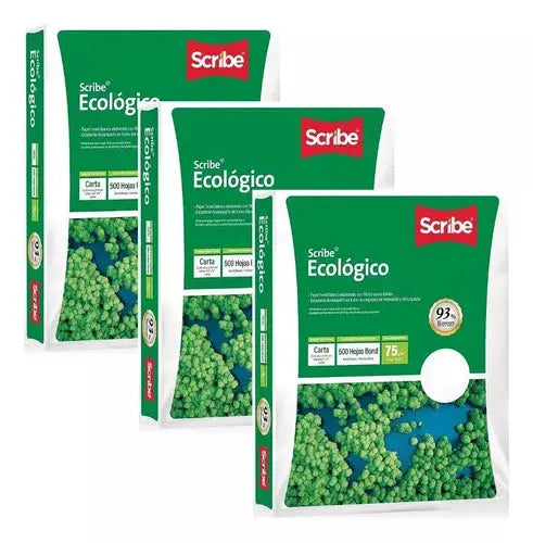 3 Paquetes Papel Blanco 500 Hjs Ecologico Verde Scribe Carta - Scribe