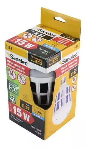 Foco Led Sanelec Mata Insectos 15w Luz Fria Base E27 Eco - Sanelec - empaque