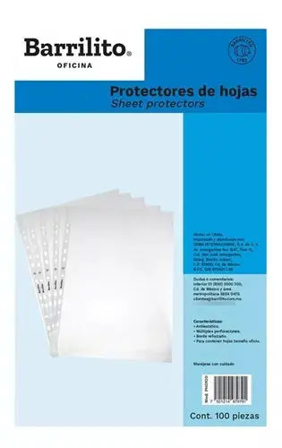 100pz Protectores Hojas Barrilito Tamaño Oficio - Barrilito