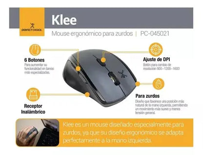 Mouse Inalambrico Zurdos Perfect Choice Negro Ergonomico Dpi - Perfect Choice - empaque