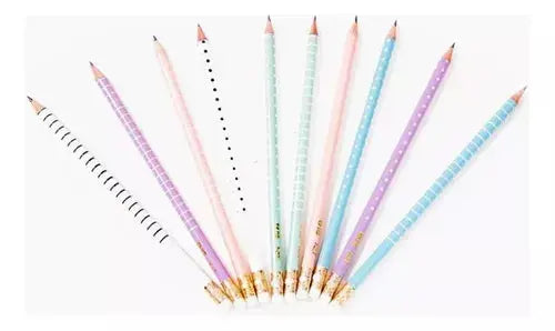 10 Lapices Grafito Kiut Hb #2 Exterior Pastel Redondos Goma - KIUT - detalle