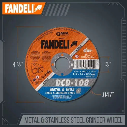 25 Pz Disco Duo Corte Acero/ Inox Fandeli Dcd-108 4.5 PuLG - Fandeli - vista lateral